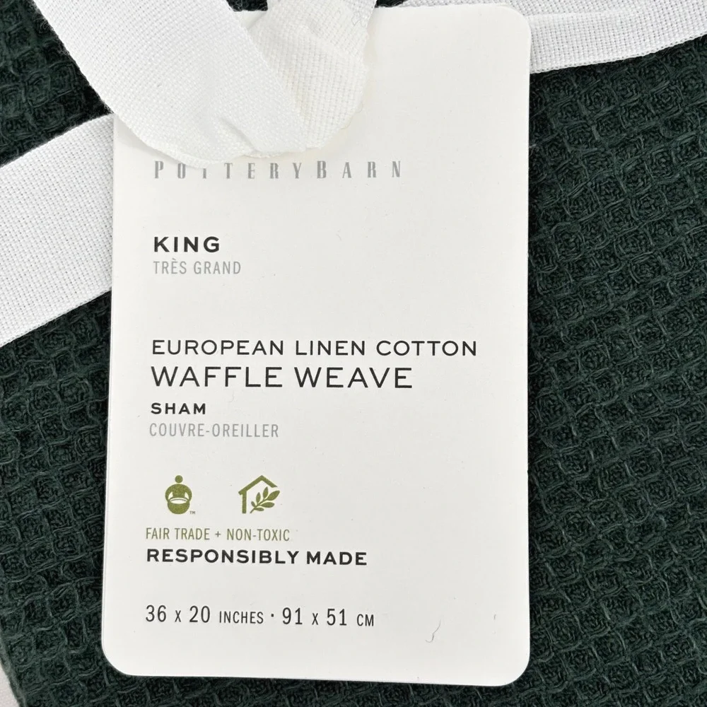 Pottery Barn European Linen Cotton Waffle Weave King Sham Set of 2 Pine Green
